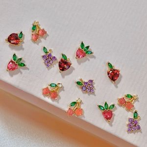 Fruit Stud Earrings S925 Anti-Allergie Post 18K Vergulde Zirkoon Studs Mode Crystal Pineapple Banana Peach