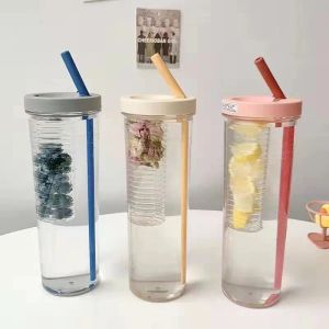 Fruit Tea ingebouwde filterbeker schattige waterfles met opvouwbare stro 700 ml draagbaar kantoor drinkware buitenschud