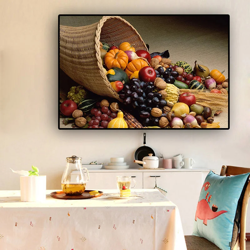 Fruktgrönsaker matlagningstillbehör och tryck canvas målning skandinavisk konstvägg bild för vardagsrum kök dekor oramframs