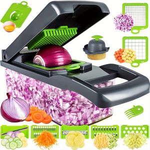 Outils de fruits et légumes 1 pc hachoir de cuisine 13 en 1 coupe-aliments avec 8 lames en acier inoxydable et récipient idéal pour trancher les oignons 230802