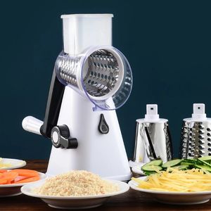 Fruit Vegetable Tools 3 op 1 Vegetable Mandoline Slicer Swift Rotary Drum Raast Noot Shredder Veggie Cutter Peeler Spiralizer Cheak Puter 230328