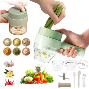 Herramientas de frutas y verduras 4 en 1 Rebanadora eléctrica de mano USB Recargable Procesador de alimentos portátil Ajo Chile Cebolla Apio Jengibre Carne Chopper 230731