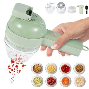 Fruitgroentegereedschap 4 in1 elektrische groente snijder multifunctionele groente helikopper knoflook modder masker vleesmolen keuken accessoires thuis gadget 230328