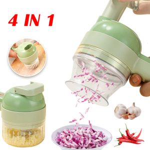 Fruit Vegetable Tools 4 In1 Multifunctionele elektrische groente Cutter Slicer knoflook Mud Mud Madher Machine Chopper Food Slice Prssing Mixer USB LADING 230328