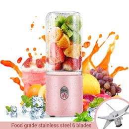 Fruit Groente Gereedschap 500 ml Mini Draagbare Blender Fles USB 6 Messen Verse Juicer Smoothies Mixer Machine Crusher Keukenmachine voor Keuken 230802