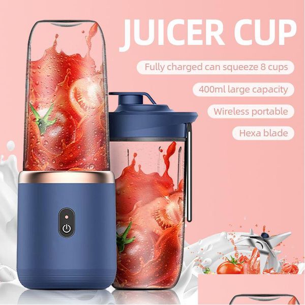 Herramientas de frutas y verduras 6 cuchillas Taza exprimidora portátil Jugo de frutas Matic Pequeña licuadora de batidos eléctrica Hielo Crushcup Procesador de alimentos Dro DHJX4