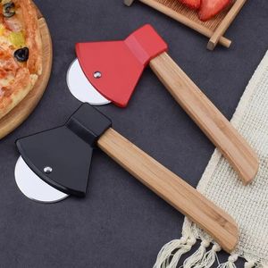 Fruit Vegetable gereedschap Axe Pizza Knife Bamboo Hendel Pizza Cutter Roterend Blade Home Kitchen Cutting Tool DH9774