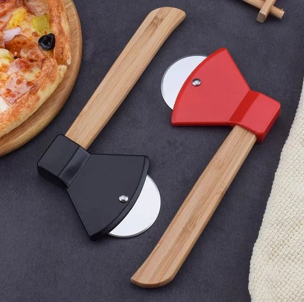 Fruits Légumes Outils Axe Couteau À Pizza Bambou Poignée Pizza Cutter Rotation Lame Maison Cuisine Outil De Coupe dh9747