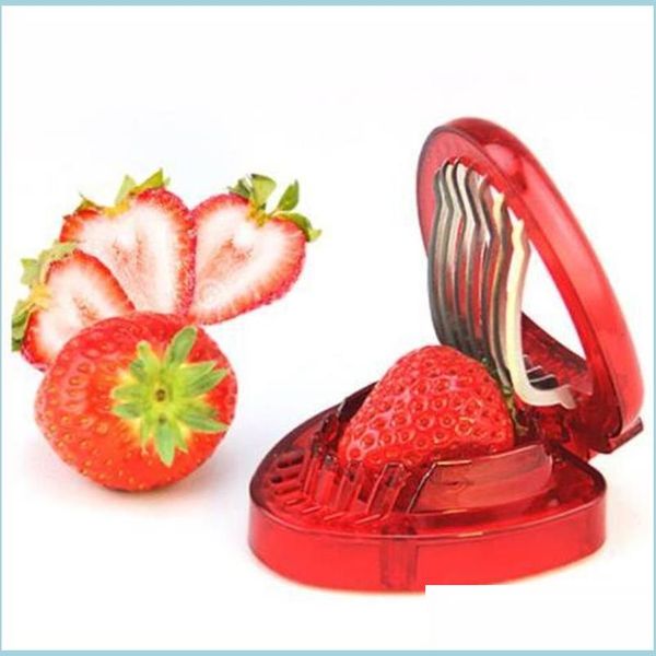 Herramientas de frutas y verduras Creative Stberry Slicer Herramientas de frutas y verduras Talla de pastel Cortador decorativo Gadget de cocina Accesorios Cuchillo Dhpvn