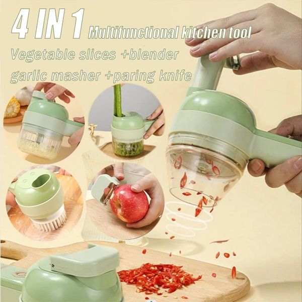 Fruits Légumes Outils Électrique 4 En 1 De Poche Cutter Set Durable Chili Mud Crusher Cuisine Outil Ginger Masher Machine Mélangeur Alimentaire 230320