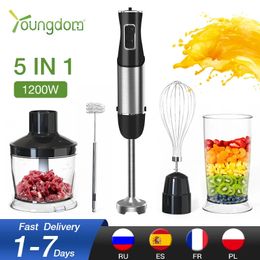 Outils de fruits et légumes Mélangeur à main électrique 5 en 1 Mélangeur à main 1200W 220V Lame en acier inoxydable Légumes Viande Immersion Fouet à œufs Presse-agrumes 231202