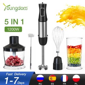 Fruits Légumes Outils Mélangeur à main à bâton électrique 5 en 1 Mélangeur à main 1200W 220V Lame en acier inoxydable Immersion de viande Fouet à œufs Presse-agrumes 231212