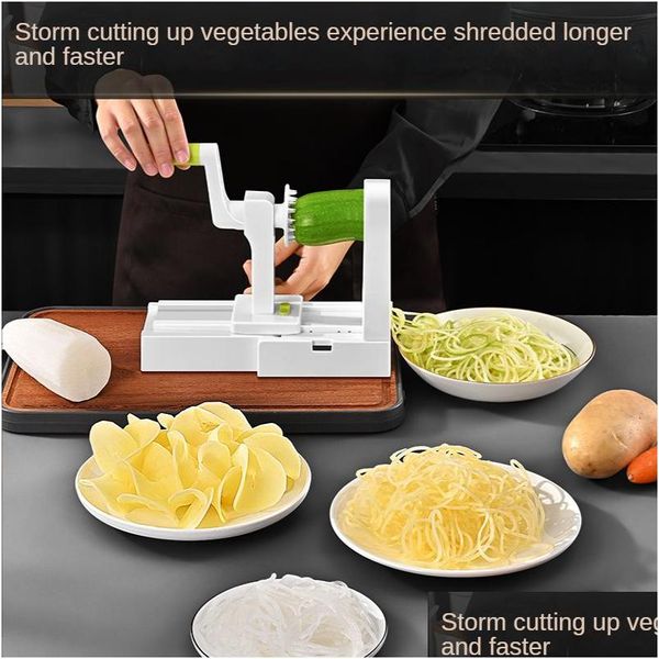 Fruits Légumes Outils Mtifonctionnels Coupeur Slicing Spiralizer Slicer Salade Éplucheur De Pommes De Terre Accessoires De Cuisine Panier Drop Livraison Otwqx