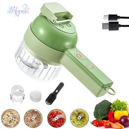 Fruit Groente Gereedschap Multifunctionele Food Chopper Slicer Elektrische Cutter Stamper Draadloze Knoflook Crusher Oplaadbare Grinder met Schone Borstel 230731