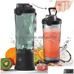 Fruit Groente Gereedschap Draagbare Blender Smoothie Maker Waterdicht 600Ml Persoonlijke Mixer Usb Oplaadbare Standaard Met Zes Bladen Drop Dh8Pf