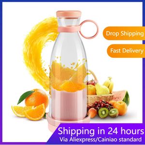 Herramientas de frutas y verduras Mezcladores recargables Exprimidores de frutas frescas BluePink USB Botella de jugo portátil Mini licuadora eléctrica rápida Smoothie Ice Maker 231208