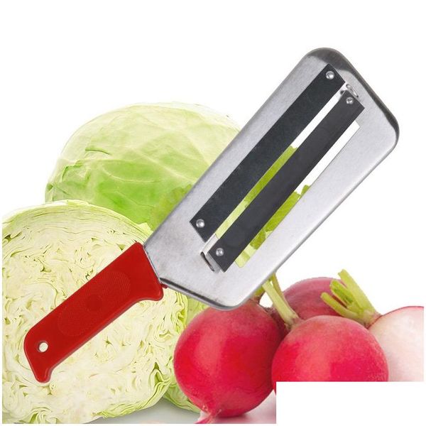 Herramientas de frutas y verduras Cuchillo rebanador Cocina Doble 2 cuchillas Rebanar Escamas de pescado Limpiador Cuchillo Repollo Entrega de gota Hogar Jardín Comedor Dhxdx