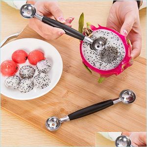 Fruits Légumes Outils En Acier Inoxydable Double-Tête Pastèque Baller Scoop Fruit Boule Cuillère Crème Glacée Cuisine Outil Cuisine Accessoire Dhygg