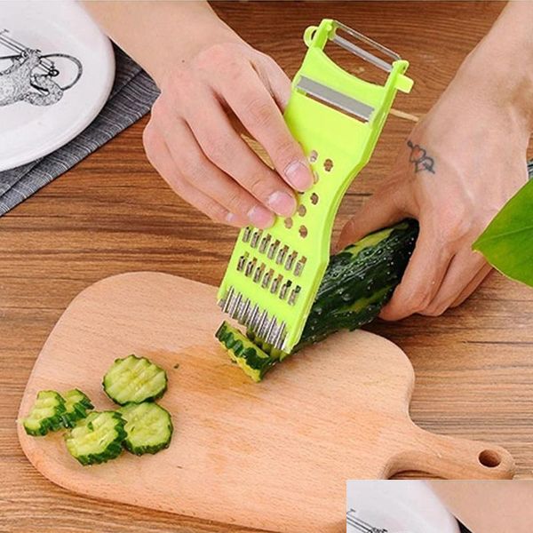 Herramientas de vegetales de frutas Manuales de rallador de acero inoxidable Acuntos de rallador de pepino Peel Cortador Accesorios de cocina FungueN F0704X DHNN5