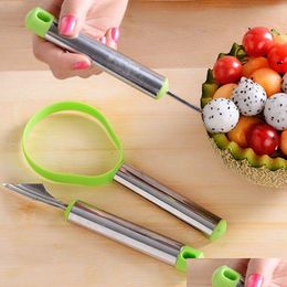 Fruit Groente Gereedschap Roestvrij Staal Watermeloen Snijmachine Cutter Set Vleesmes Meloen Baller Scoop Voor Ijs Cantalo Homefavor Dhfdk