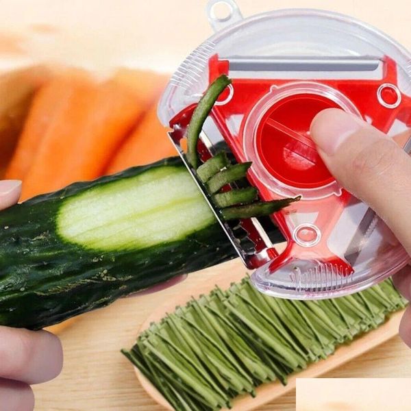 Outils de fruits et légumes trois-en-un multifonctions en acier inoxydable portable couteau à éplucher rond rotatif éplucheur de pommes de terre cuisine goutte livraison Otu4J