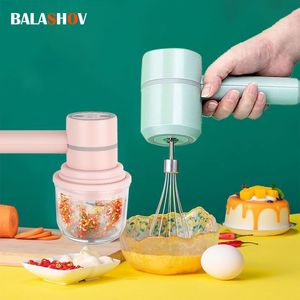 Herramientas de frutas y verduras USB 2 en 1 Espumador de leche eléctrico Ajo Chopper Masher Batidor Batidor de huevos Mezclador de 3 velocidades Cocina Espumador automático de mano 230320