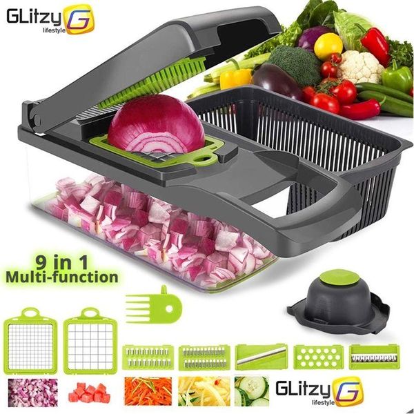 Herramientas de frutas y verduras Cortador de verduras 6 cuchillas para cortar en cubitos Mandoline Slicer Fruit Peeler Patata Queso Rallador Chopper Accesorio de cocina Dhmp3