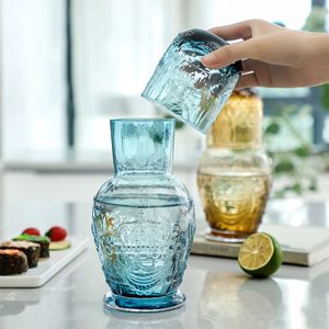 Fruit Groente Gereedschap Vintage Nachtkastje Water Karaf En Glazen Beker Set Loodvrij Niet Giftig Lichtgewicht Dikkere Pitcher Europese Stijl Koude Waterkoker 230424