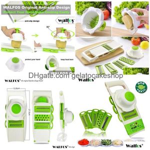 Outils de légumes fruits Walfos Mandoline Peeler Râpe Légumes Cutter avec 5 lames Carotte Oignon Slicer Accessoires de cuisine 210317 Dhkxm