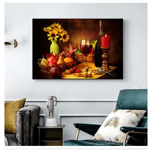 Fruits grandes affiches d'art mural pour la cuisine décor de la maison Imprimé HD sur toile Peinture à l'huile chambre 1 morceaux de vie morte le vin et candel