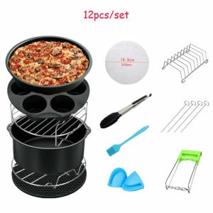 Fryers 12pcs / Set 7 pouces / 8 pouces Air Fryer Accessoires 3.7 6.8Qt Tous-friser panier de pâtisserie Pizza Poste de grill Cuisine