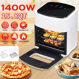 Friteuse 15L Elektrische luchtfriteuse Oven Boosterrotisserie Dehydrator 1400W LED Touchscreen Chicken Fying Machine 6 in 1 aanrechtoven