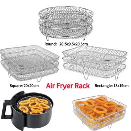 Fryers 3Layers Air Fryers Rack Grille Empilable Grilling Rack en acier inoxydable Anticorrosion Home Cuisine Papier à vapeur Cuisailleur Gadgets