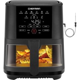 Fryers Air Fryer 8 Qt avec thermomètre de sonde, 8 fonctions prédéfinies, affichage numérique 1touch, panier de friteuse à air carré antiadhésif avec fenêtre