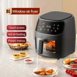 Fryers Air Fryer 8L Scran tactile de grande capacité Smart Fryers Ménage Multifonction 220V Fenêtre Visible Airfryer électrique