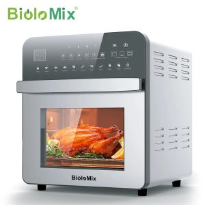 Fryers Biolomix 15L Aire Freidora 1700W Tostadora de calefacción dual Rotisería y deshidratador 11 pulgada Hornado de acero inoxidable