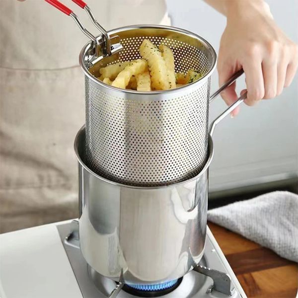 Fryers Freidora profunda 304 Freidora de acero inoxidable con canasta de freír oleada de comida auxiliar