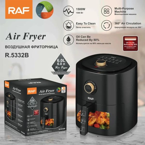 Fryers Visible Air Fryer, pas de fumée d'huile, machine à frites de grande capacité de grande capacité, 6L multifonctionnelles