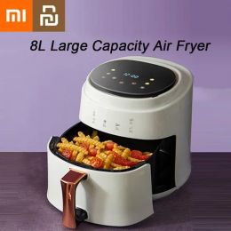 Friteuse Xiaomi Youpin Air Fryers 8l grote capaciteit 360 ° Bak broodrooster zonder olie elektrische diepe friteuse anti -aanbakmand Home Airfryers