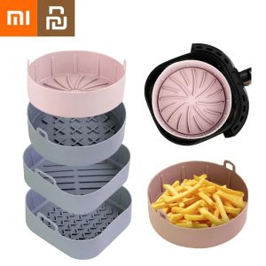 Friteuse Xiaomi Youpin Airfryer Silicone Basket Pot Oven Round Baking Tray Round Liner Pizza Plate Grill Pan Mat Luchtfriteuse Accessoires