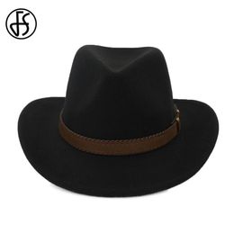 FS 2020 Ladies Winter Katoen Zwart Vintage Tlly File Fedora Hat voor mannen Wide Brim Cowboy -stijl met lederen riem Jazz Cap271H
