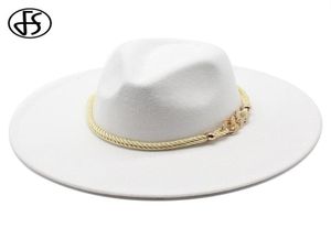 Fs Black White Wool Big Wide Brim Hats Simple Top Hat Panama Feel Fedoras Hat For Men Women Trilby Bowler Jazz Cap8361607