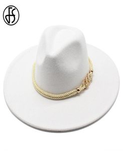 FS noir blanc laine grand large bord chapeaux haut-de-forme Simple Panama feutre Fedoras chapeau pour hommes femmes Trilby Bowler Jazz Cap4779257
