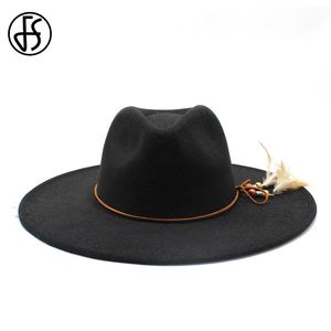Chapeaux à large bord FS Style britannique hiver 9.5 CM chapeau solide grande laine noir Fedoras casquette hommes femmes Panama Jazz Sombreros De Hombre
