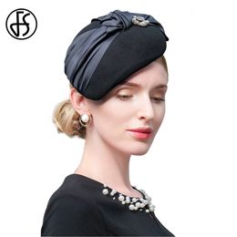 FS Elegant Beret Church Derby Hats For Women Wool Filt Cap Fascinators Ladies Cocktail Tea Party Fedoras Chapeau Femme 240412