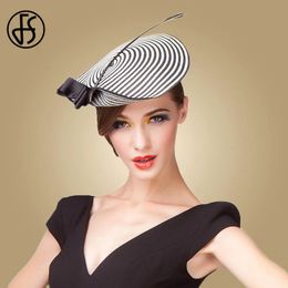 FS Fascinator Bruiloft Hoeden Voor Vrouwen Elegant Zwart Wit Veren Gestreept Cupido Bunkerhoed Vintage Cocktail Lady Kerk Fedoras 240320