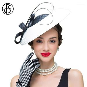 FS fascinateurs noir et blanc mariages pilulier chapeau pour femmes paille Fedora Vintage dames robe Hats1280i