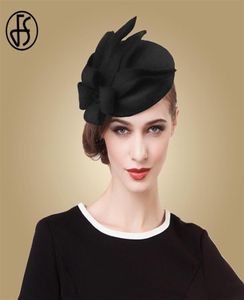 FS Fascinators For Women Elegant Flower Black Pillbox Hat Wol Filt Hoeden Vintage trouwjurk Fedoras Church Ladies Formele Caps 26061185