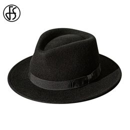 FS Caballero francés Sombreros de jazz negro para hombres con cinta de cinta Panamá de lana fieltro Fedoras Fiesta de bodas Trilby Women Unisex 240412