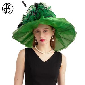 FS -hoeden voor vrouwen Organza Carnival Cap Lady Wedding Bride St Patricks Millinery met mesh Feather Flowers 240401